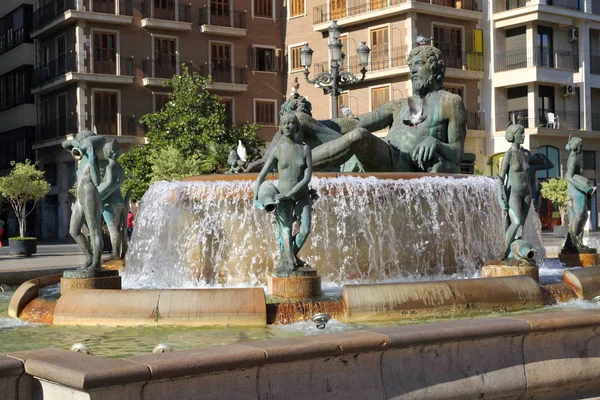 Valencia Spanje Juni 2018 Valencia Turia Rivier Fontein Het Plaza — Stockfoto