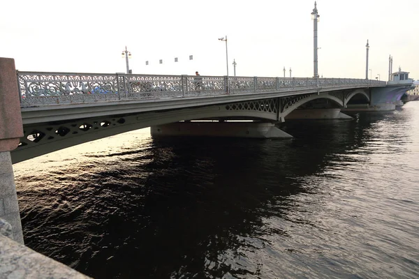 Vista Del Atardecer Puente Blagoveshchensky San Petersburgo Rusia — Foto de Stock