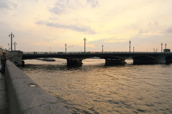 Sunset View Blagoveshchensky Bridge Sankt Petersburg Federacja Rosyjska — Zdjęcie stockowe