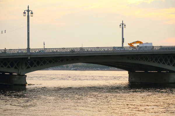 Вид Закат Благовещенский Мост Санкт Петербурге Россия — стоковое фото