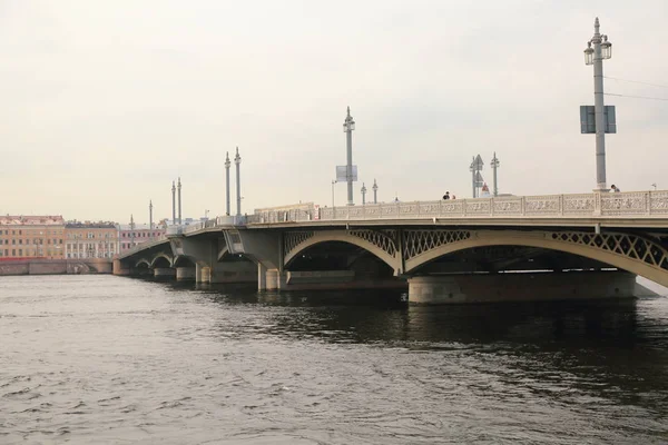 Вид Закат Благовещенский Мост Санкт Петербурге Россия — стоковое фото