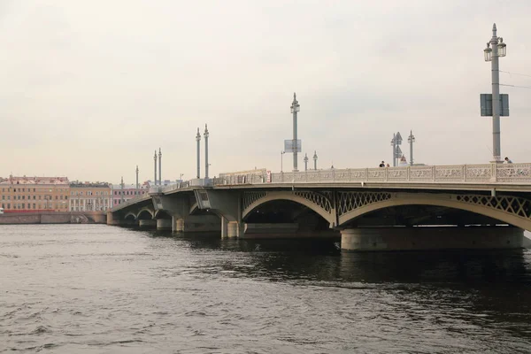 Vista Del Atardecer Puente Blagoveshchensky San Petersburgo Rusia — Foto de Stock