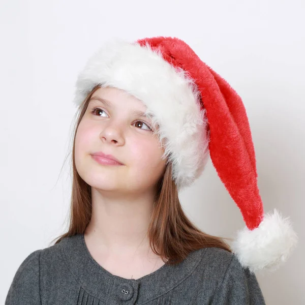 Bedårande Liten Flicka Santa Hatt — Stockfoto