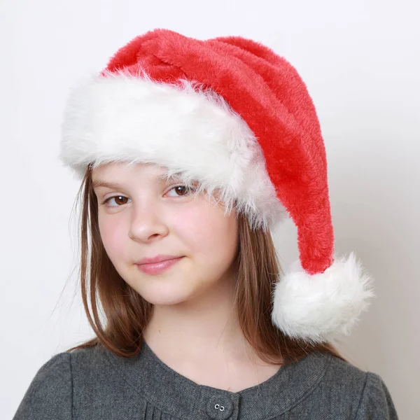 Schattig Meisje Kerstman Hoed — Stockfoto