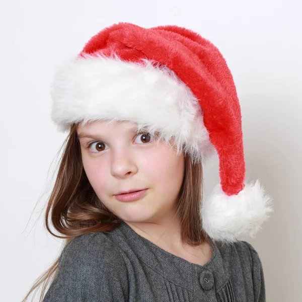Adorable Niña Sombrero Santa — Foto de Stock
