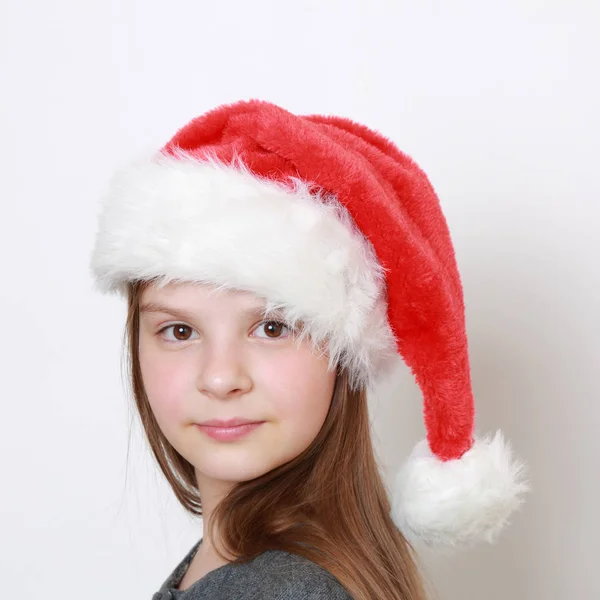 Adorable Petite Fille Chapeau Père Noël — Photo