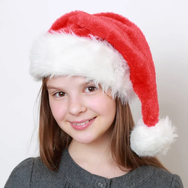 Adorável Menina Santa Chapéu — Fotografia de Stock