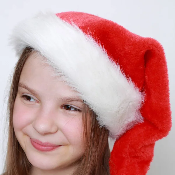 Urocze Dziewczynki Santa Hat — Zdjęcie stockowe