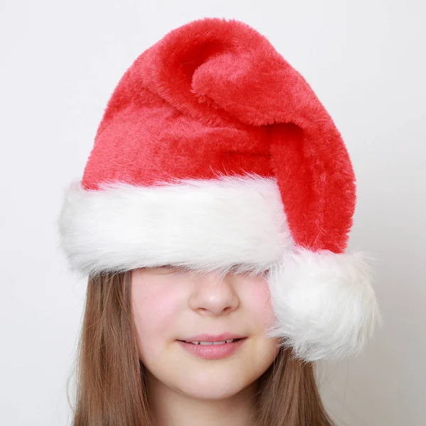 Adorable Petite Fille Chapeau Père Noël — Photo