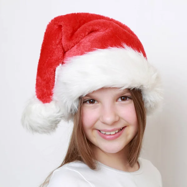 Adorável Menina Santa Chapéu — Fotografia de Stock