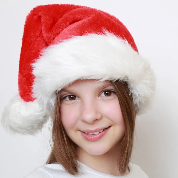 Adorabile Bambina Cappello Babbo Natale — Foto Stock