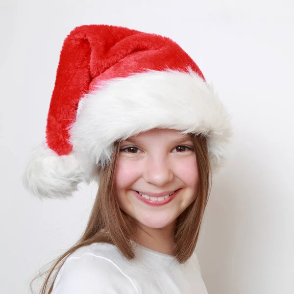 Bedårande Liten Flicka Santa Hatt — Stockfoto