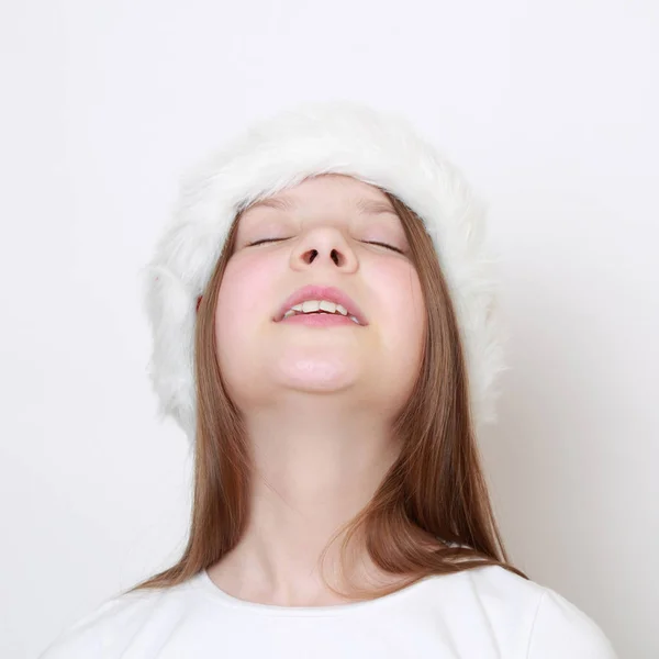 Adorável Menina Santa Chapéu — Fotografia de Stock