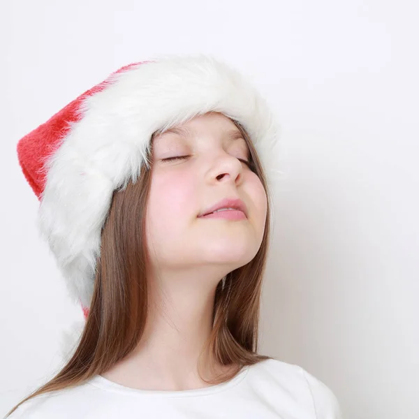 Adorable Petite Fille Chapeau Père Noël — Photo