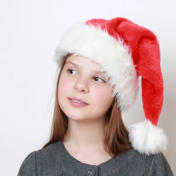 Adorable Niña Sombrero Santa — Foto de Stock