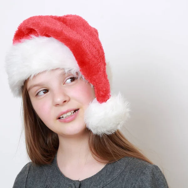 Adorable Petite Fille Chapeau Père Noël — Photo