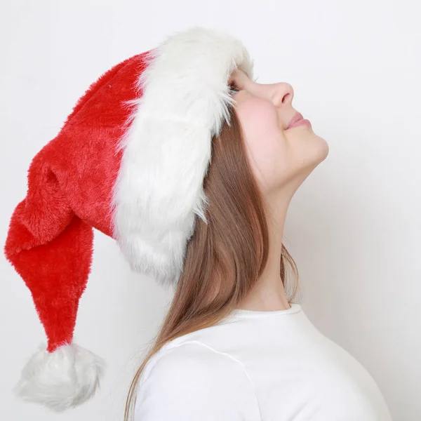 Gadis Kecil Yang Manis Dengan Topi Santa — Stok Foto