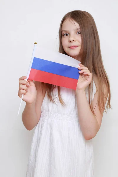 Cute Little Girl Russian Flag — Stock Photo, Image