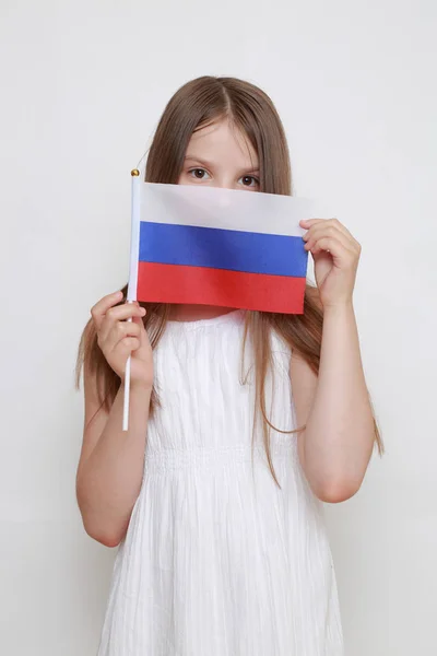 Schattig Klein Meisje Russische Vlag — Stockfoto
