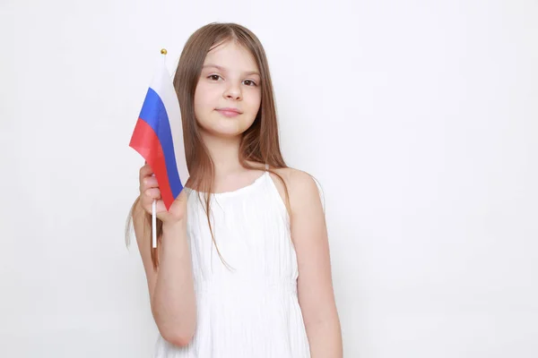 Ładny Mały Dziewczyna Rosyjskiej Flagi — Zdjęcie stockowe