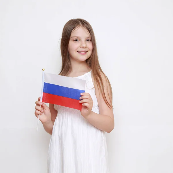 Menina Bonito Bandeira Russa — Fotografia de Stock