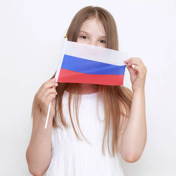 Cute Little Girl Russian Flag — Stock Photo, Image