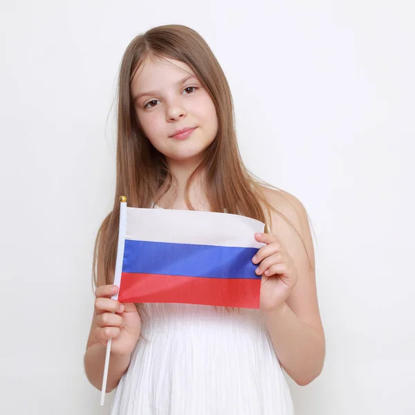 Schattig Klein Meisje Russische Vlag — Stockfoto