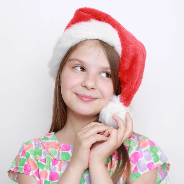 Petite Fille Chapeau Père Noël — Photo