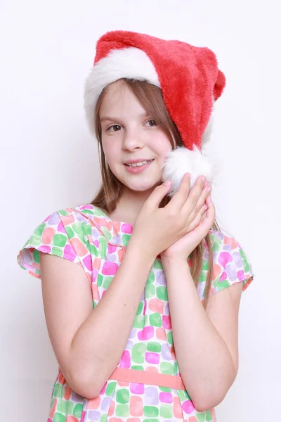 Bambina Cappello Babbo Natale — Foto Stock