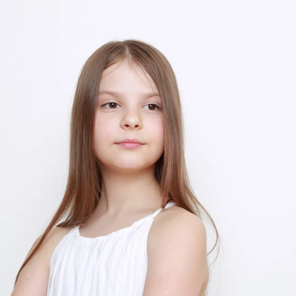 Duygusal Küçük Kız Portresi Stüdyo — Stok fotoğraf