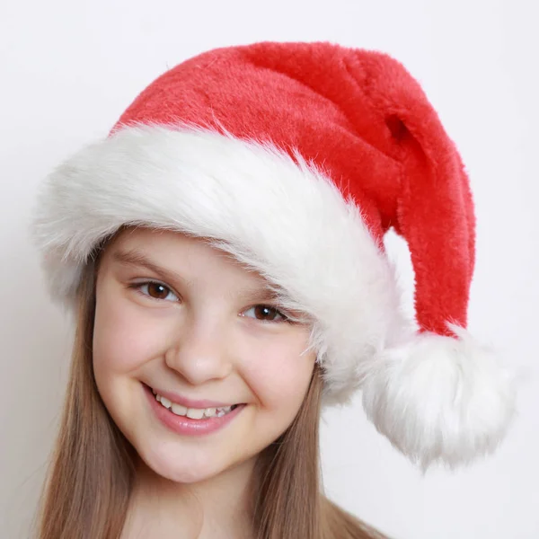 Bambina Cappello Babbo Natale — Foto Stock
