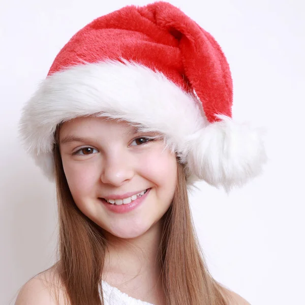 Κοριτσάκι Santa Καπέλο — Φωτογραφία Αρχείου