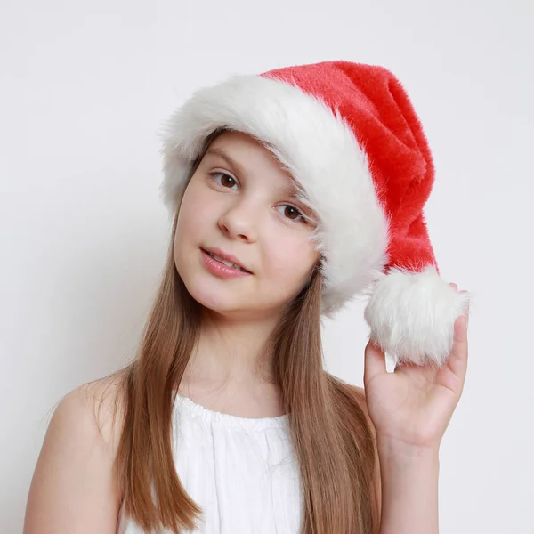 Noel Baba Şapkası Küçük Kız — Stok fotoğraf