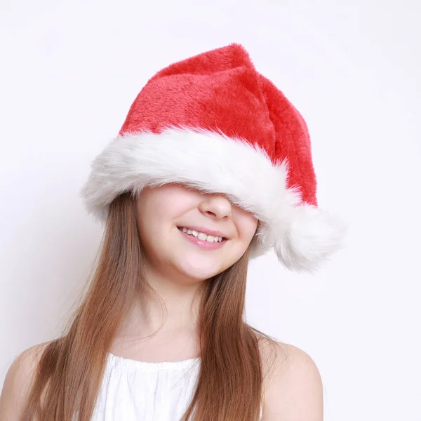 Bambina Cappello Babbo Natale — Foto Stock