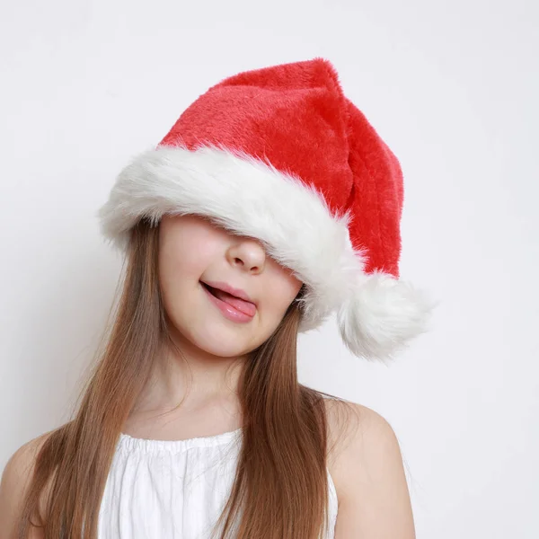 Petite Fille Chapeau Père Noël — Photo