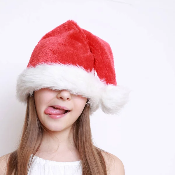 Bambina Cappello Babbo Natale — Foto Stock