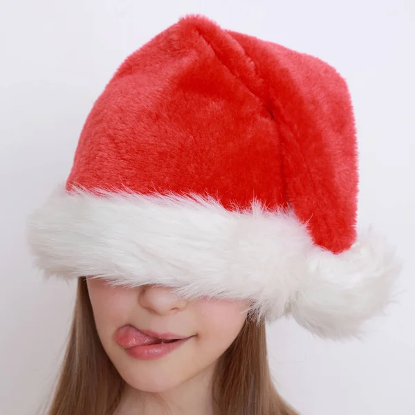 Liten Flicka Santa Hatt — Stockfoto