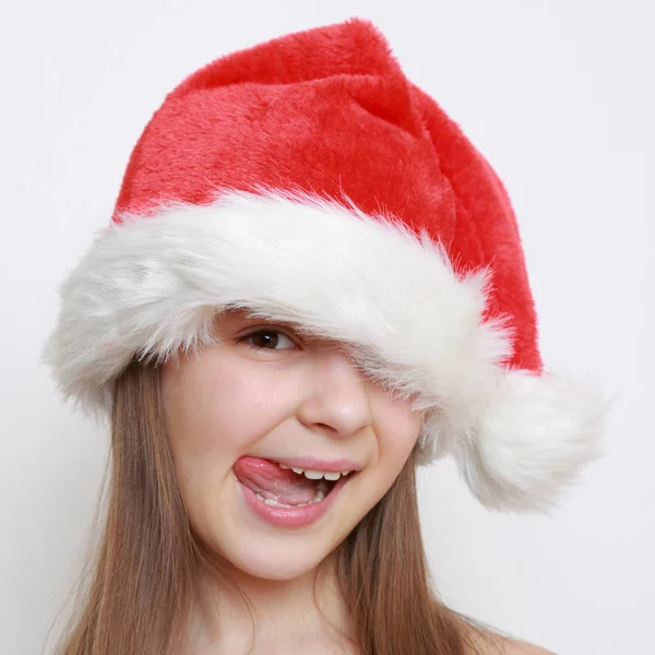 Petite Fille Chapeau Père Noël — Photo