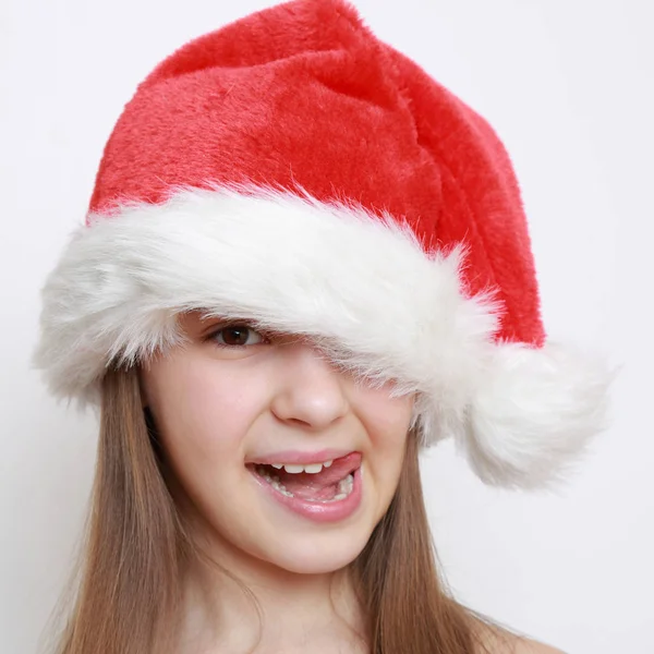 Κοριτσάκι Santa Καπέλο — Φωτογραφία Αρχείου