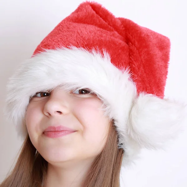 Petite Fille Chapeau Père Noël — Photo