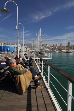 Genoa, İtalya - 6 Nisan 2018: Ayrıntılarda picturesque Port Cenova (Genova) bahar güneşli bir günde, İtalya.