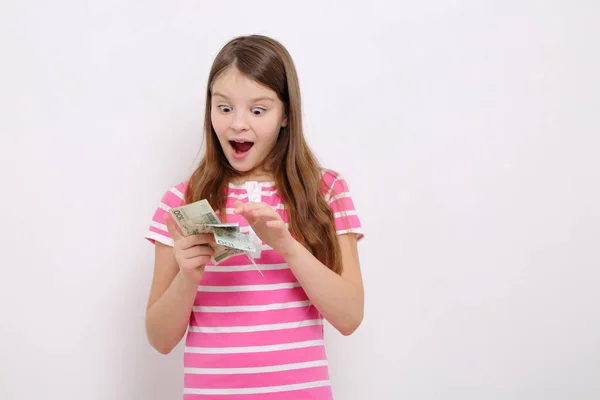 Adolescente Menina Segurando Dinheiro Polonês Zloty Dinheiro Polônia — Fotografia de Stock