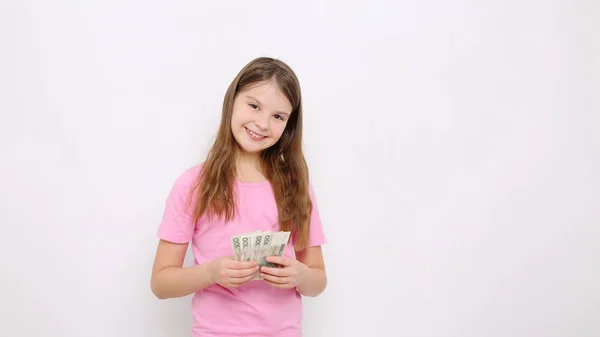 Adolescente Menina Segurando Dinheiro Polonês Zloty Dinheiro Polônia — Fotografia de Stock