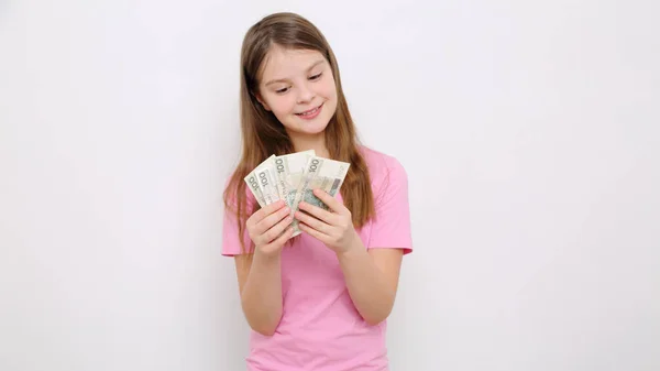 Teen Girl Holding Polish Cash Money Zloty Money Poland — Stock Photo, Image