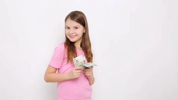 Teen Girl Holding Polish Cash Money Zloty Money Poland — Stock Photo, Image