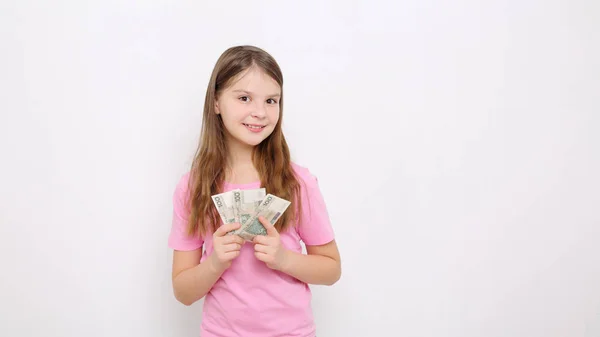 Dospívající Dívka Držení Hotovosti Polský Zlotý Peníze Peníze Polska — Stock fotografie