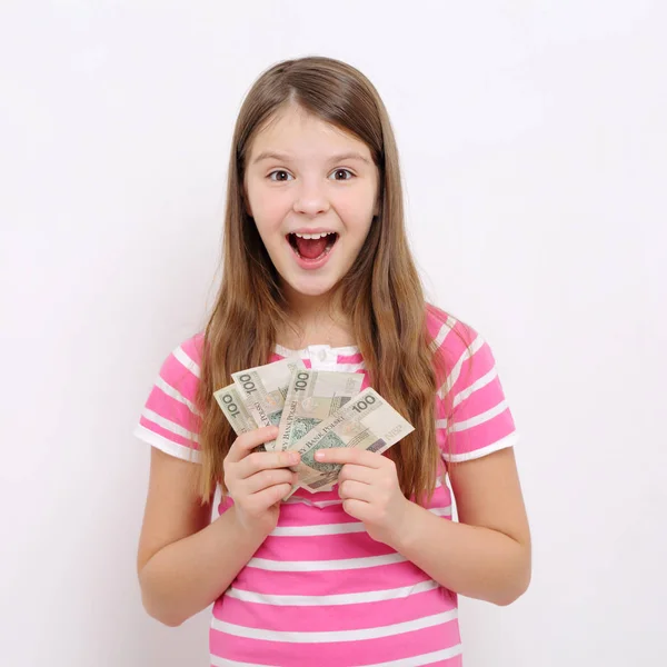 Teenager Mädchen Mit Polnischem Bargeld Geld Zloty Geld Aus Polen — Stockfoto