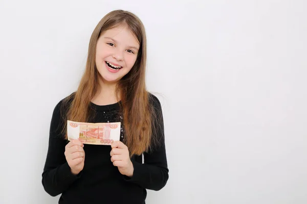 Російська Teen Дівчинка Тримає 5000 Ять Тисяч Рублів Готівку Кошти — стокове фото