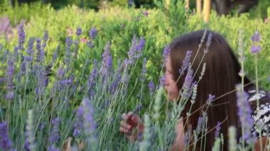 Küçük kız bir lavanta zevk
