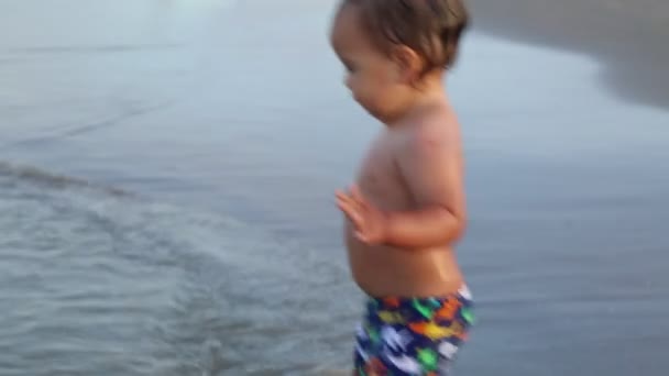 Baby Boy Outdoor Summer Portrait Seacoast — Stock Video